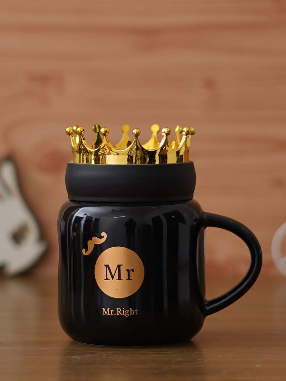 

eCraftIndia Black Printed Valentine Ceramic Mug with Crown