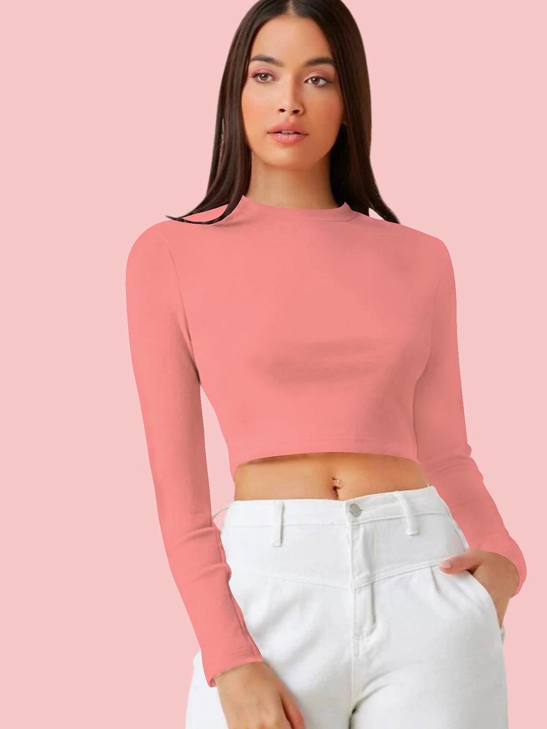 

Dream Beauty Fashion Round Neck Crop Top, Peach