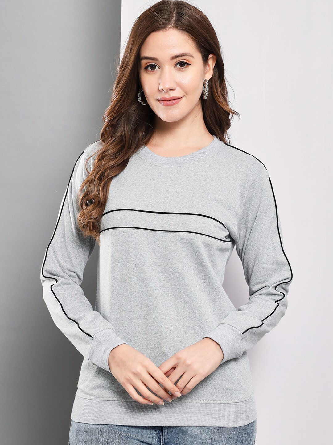 

Q-rious Women Pure Cotton Sweatshirt, Grey