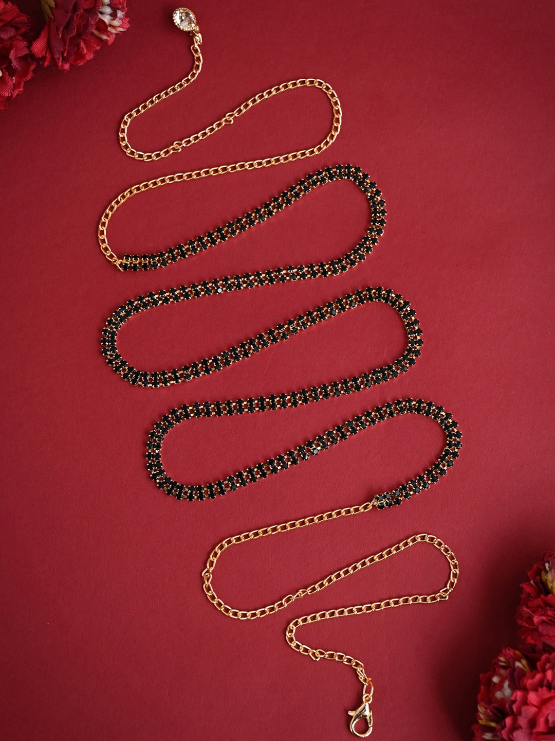 

VAMA Artificial Stones Studded Waist Chain, Black