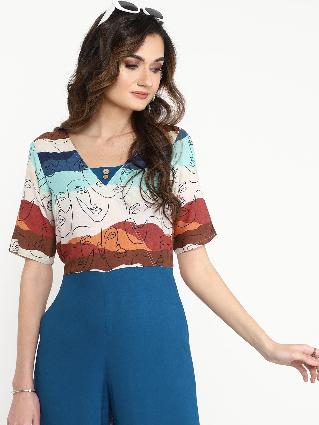 

J Turritopsis Teal & White Printed Basic Jumpsuit