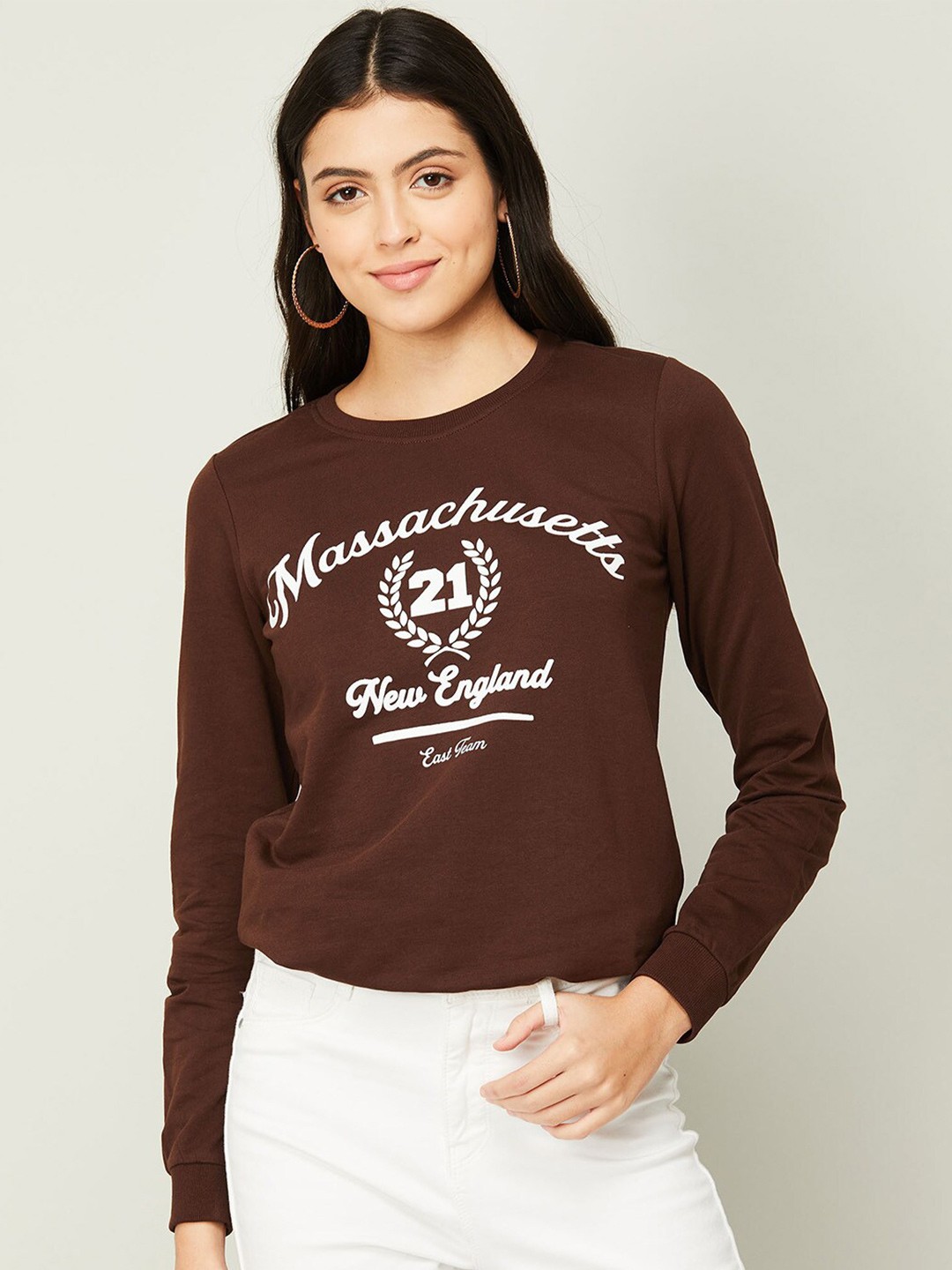 

Ginger by Lifestyle Women Typography Printed Pure Cotton Pullover Sweatshirt, Brown