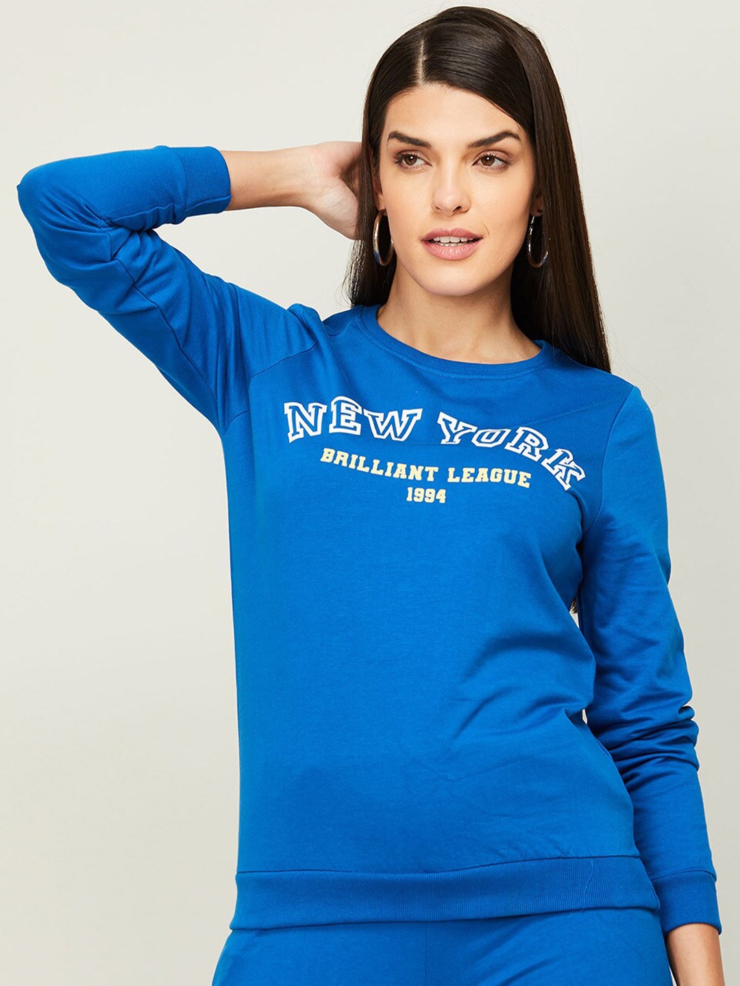 

Ginger by Lifestyle Women Typography Printed Pure Cotton Pullover Sweatshirt, Blue