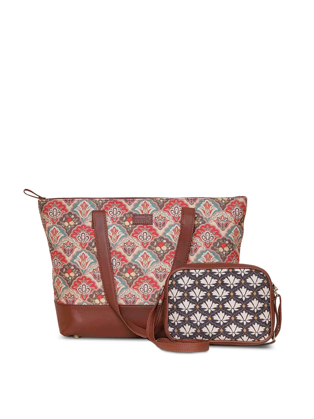 

ZOUK Ethnic Motifs Printed Shopper Jute Shoulder Bag, Red