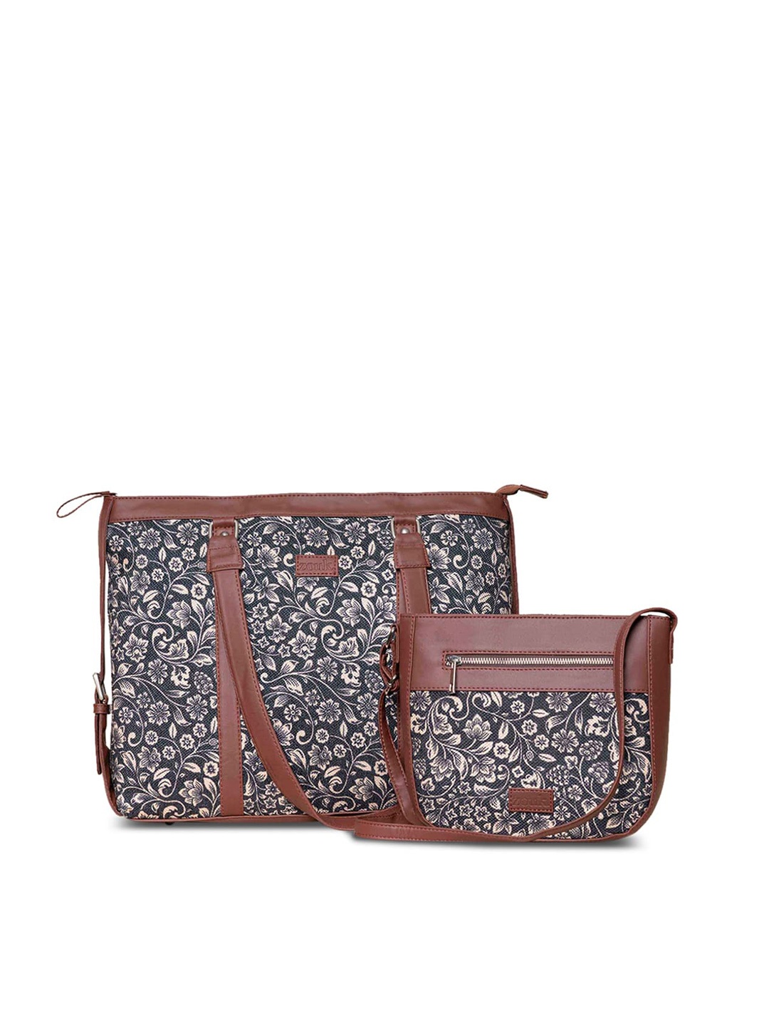 

ZOUK Floral Printed Structured Sling Bag, Black