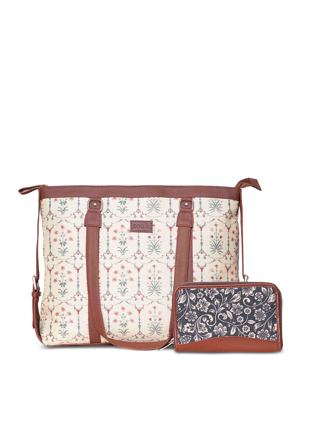 

ZOUK Ethnic Motifs Printed Structured Shoulder Bag, Cream