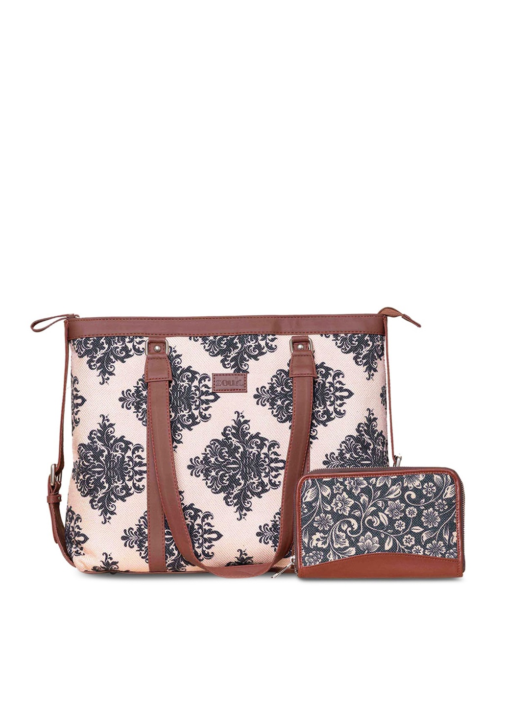 

ZOUK Floral Printed Structured Sling Bag, Cream