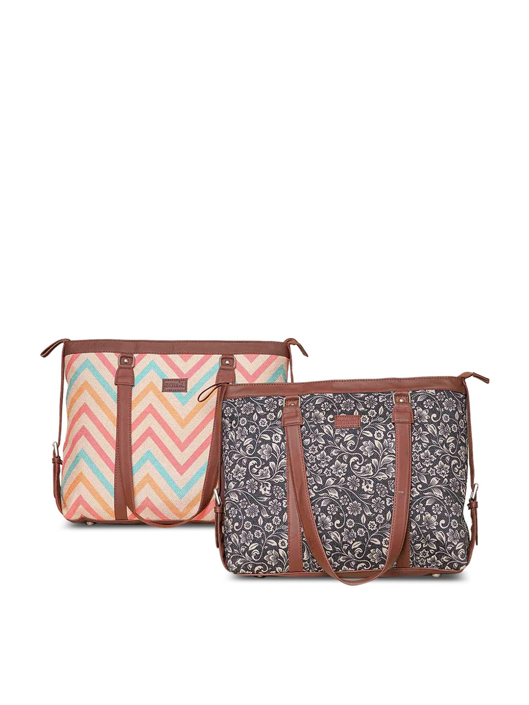 

ZOUK Geometric Printed Structured Shoulder Bag, Black