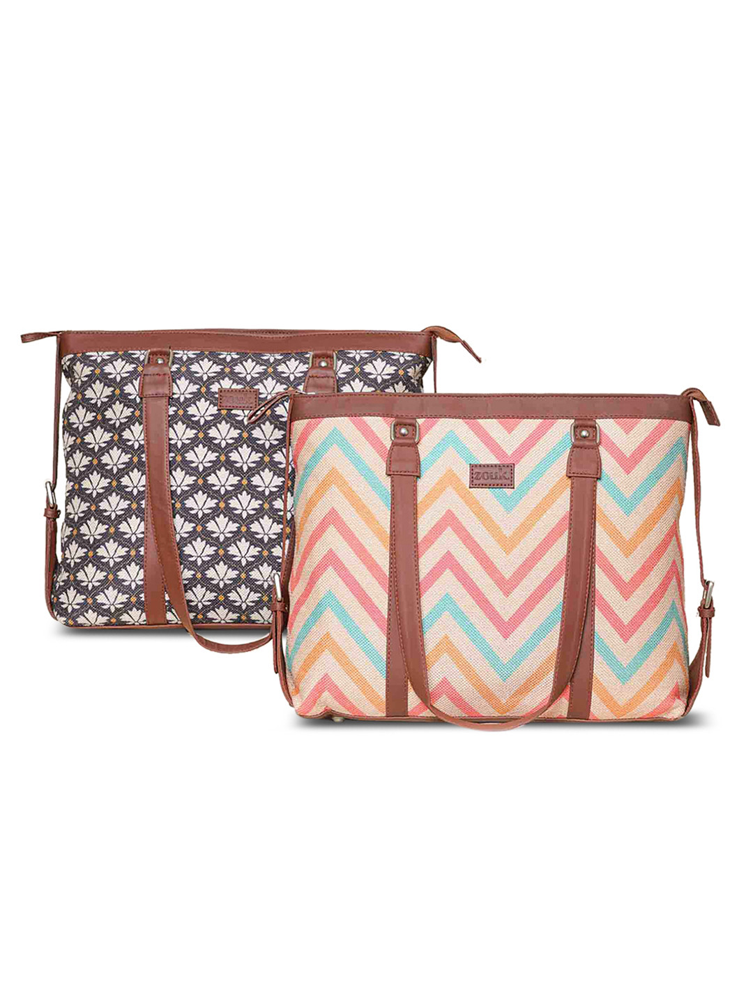 

ZOUK Ethnic Motifs Printed Structured Shoulder Bag, Brown