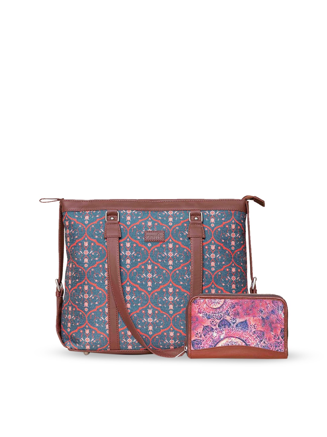 

ZOUK Ethnic Motifs Printed Leather Structured Shoulder Bag With Pouch, Blue