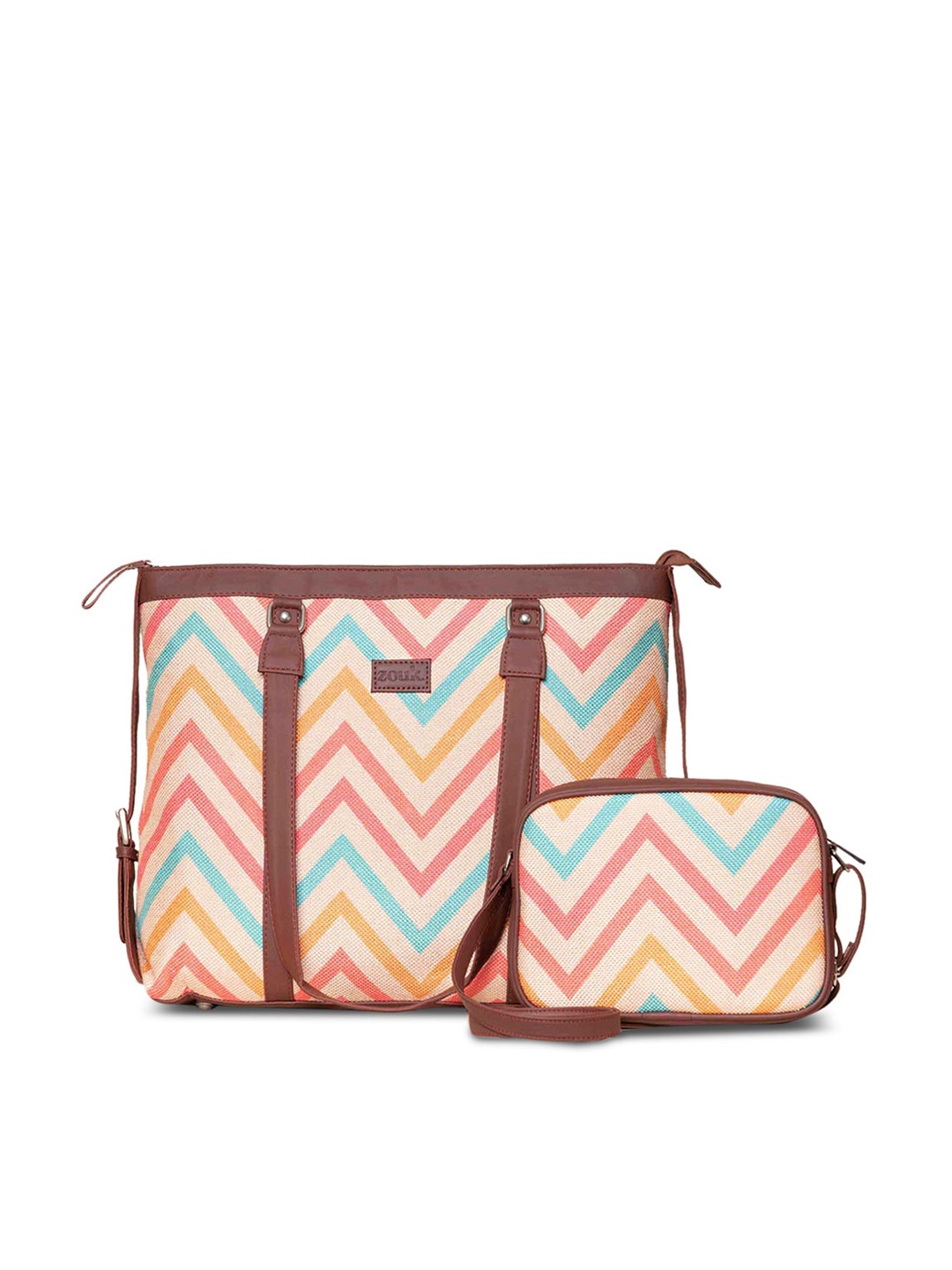 

ZOUK Multicoloured Geometric Printed Structured Sling Bag, Multi