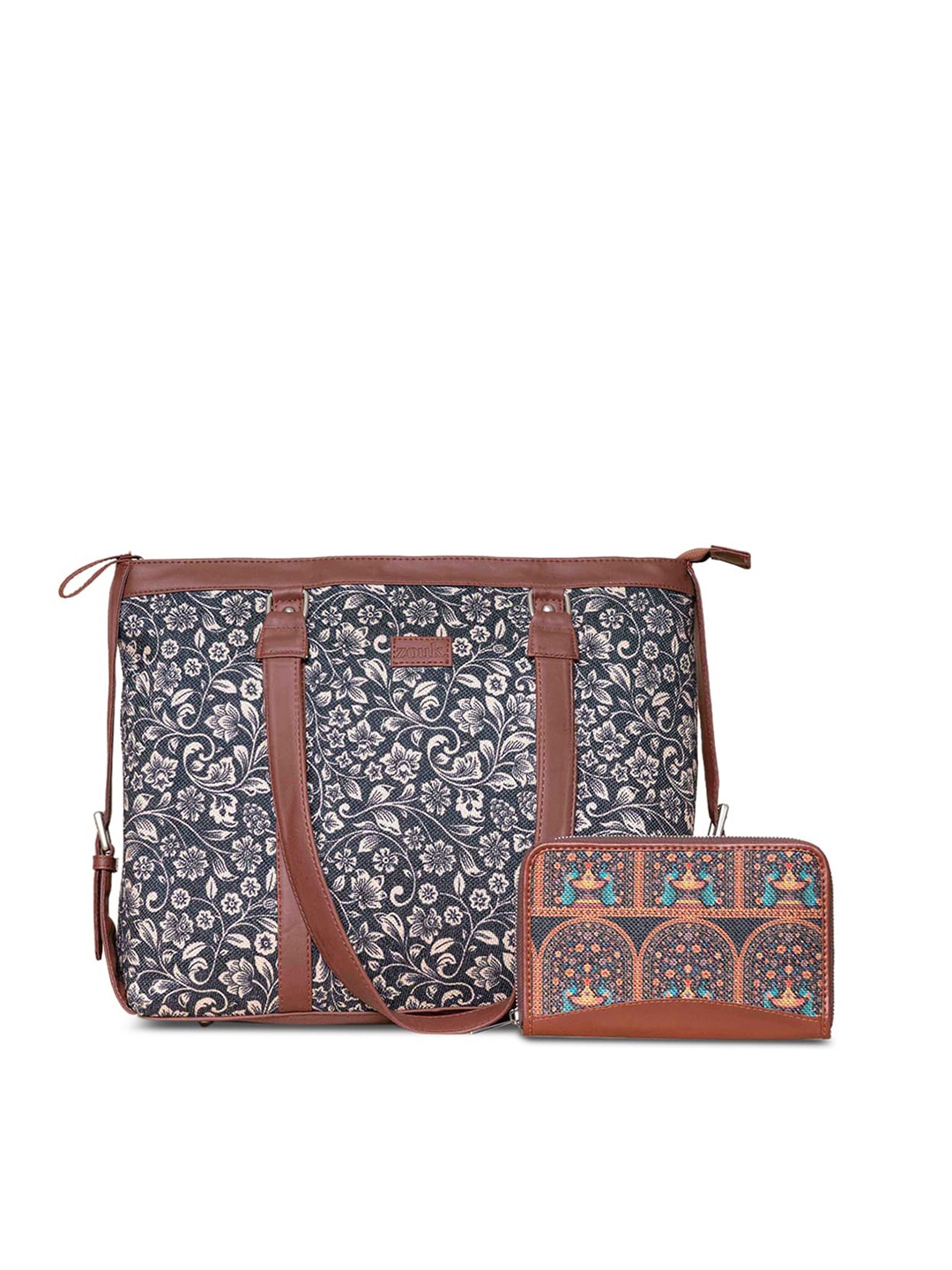 

ZOUK Floral Printed Structured Sling Bag, Brown