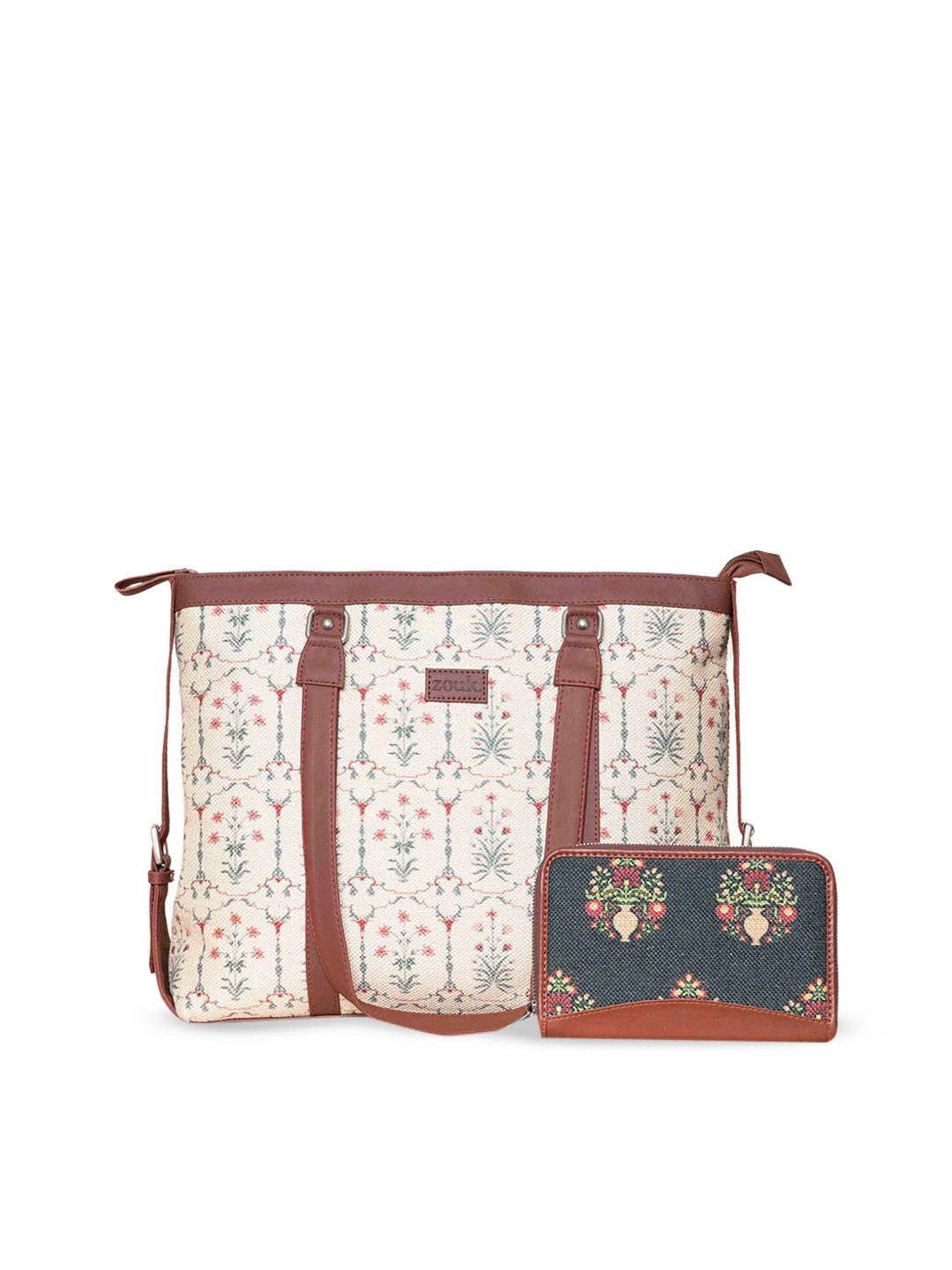 

ZOUK Ethnic Motifs Printed Structured Shoulder Bag, Beige