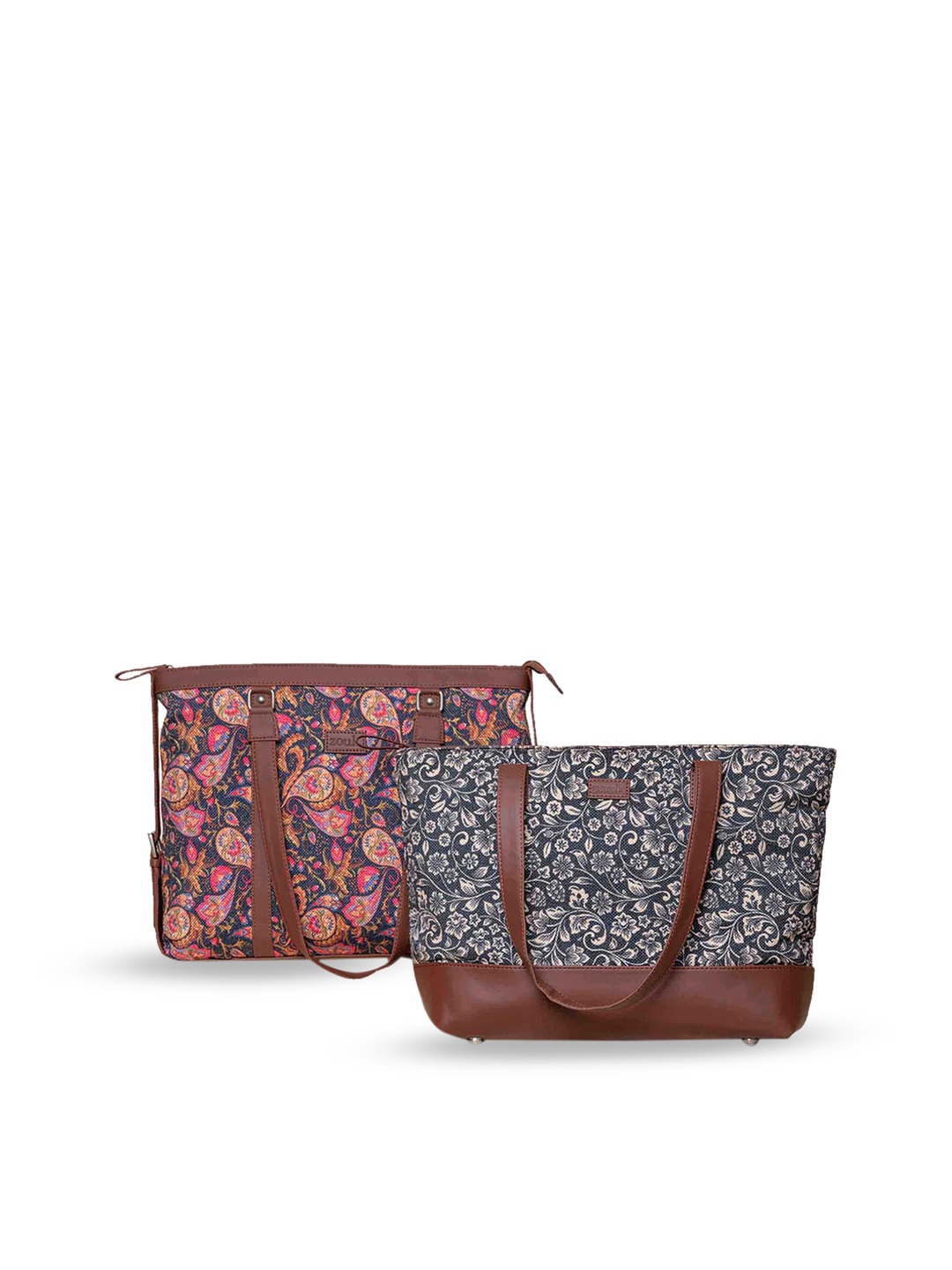 

ZOUK Ethnic Motifs Printed Oversized Structured Shoulder Bag, Brown