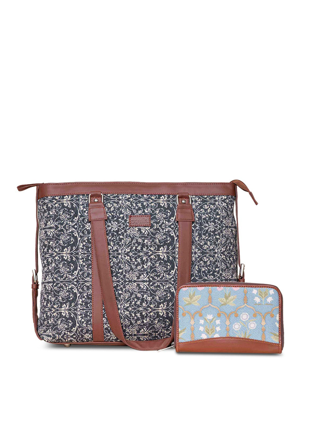 

ZOUK Ethnic Motifs Printed Structured Hobo Bag, Grey