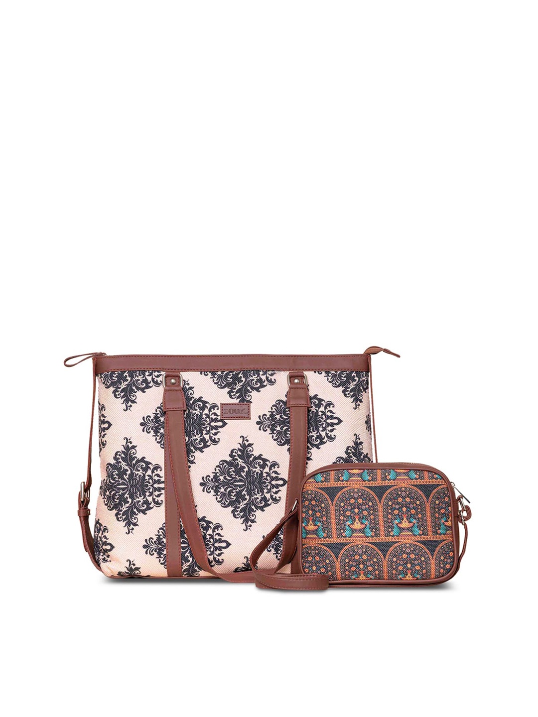 

ZOUK Printed Structured Sling Cotton Bag, Brown