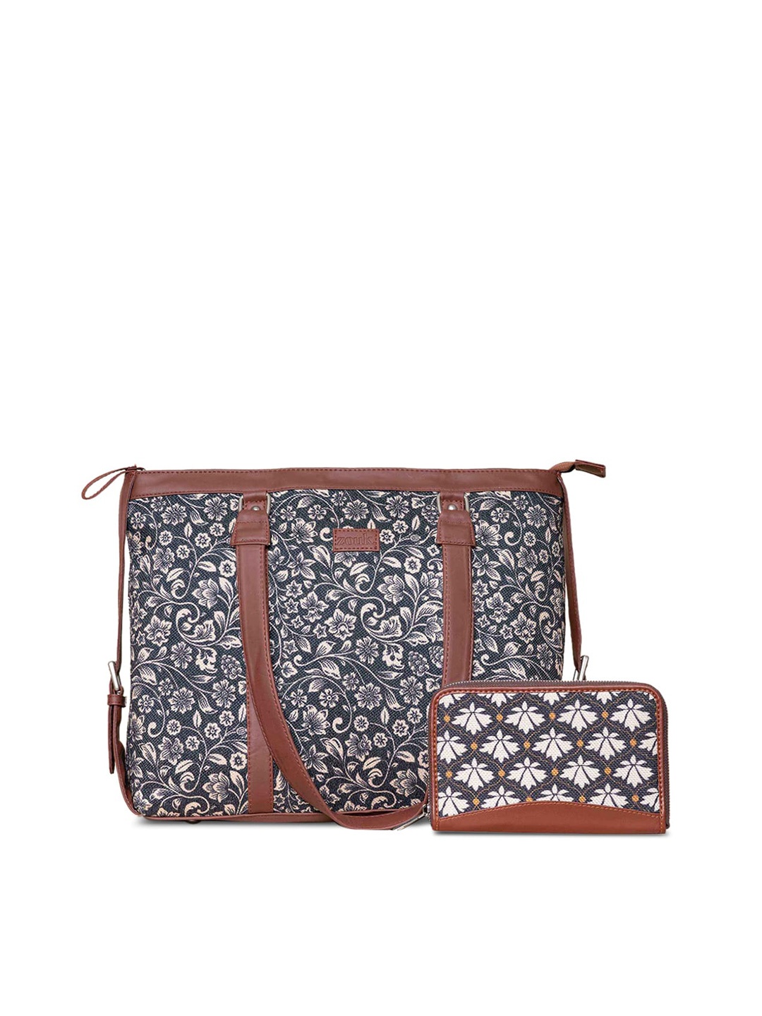 

ZOUK Printed Structured Leather Shoulder Bag With Pouch, Brown