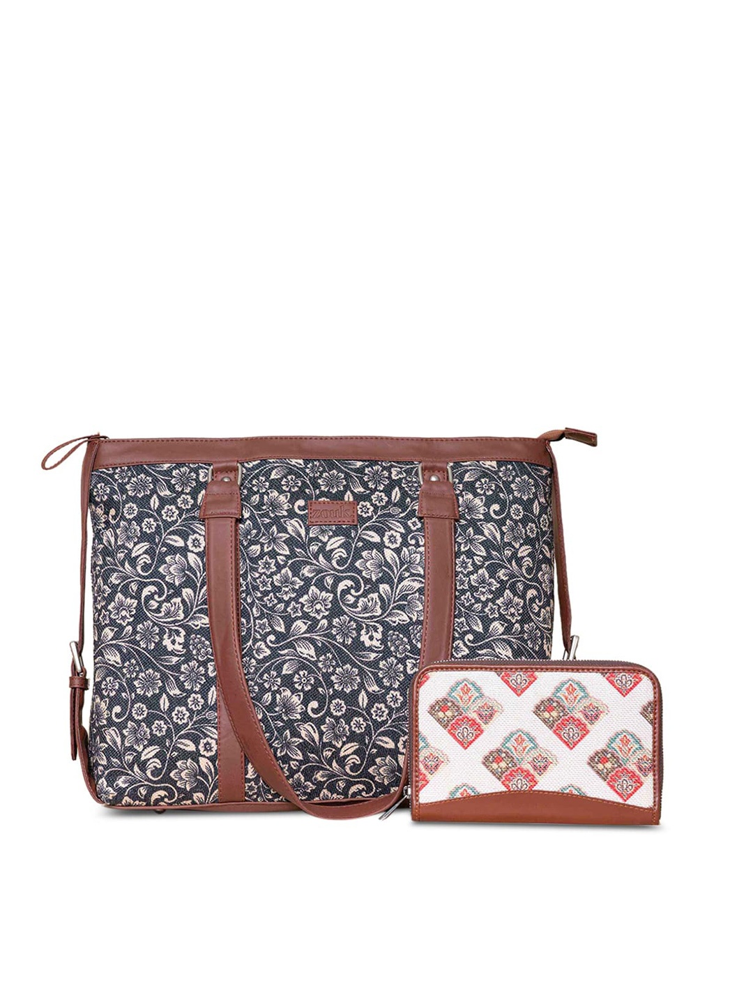 

ZOUK Ethnic Motifs Printed Leather Structured Shoulder Bag With Pouch, Brown