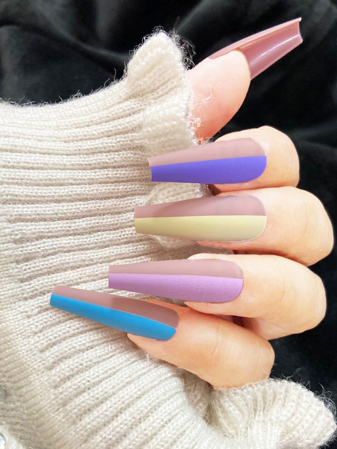 

Secret Lives 24 Pcs Matte Long False Nail Extensions, Purple