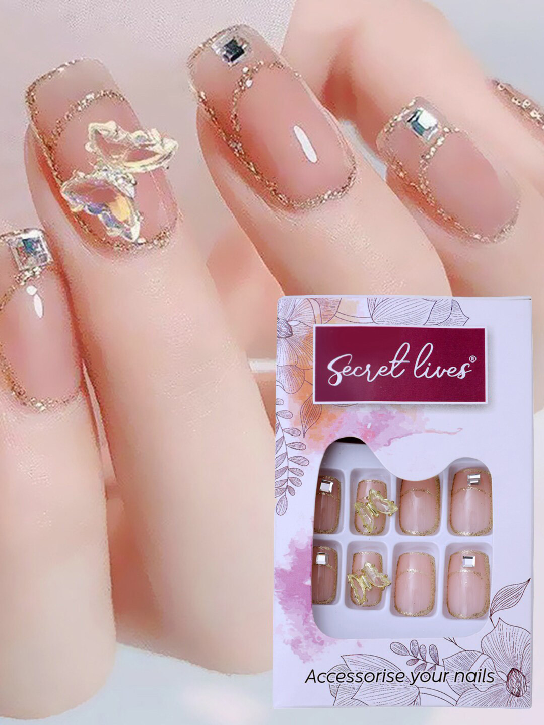 

Secret Lives 24 Pieces Translucent 3D Bow Fake Nail Extensions, Nude