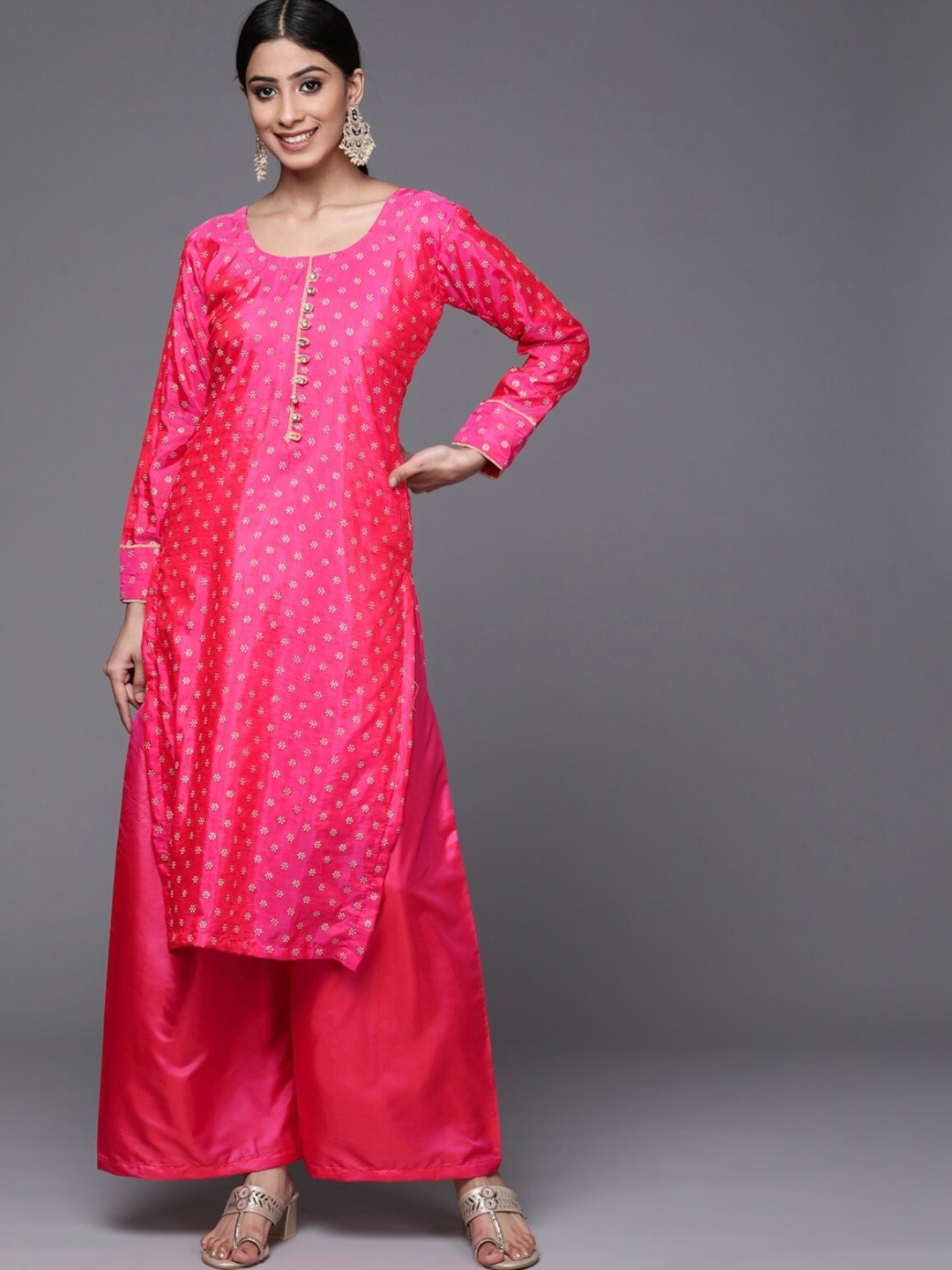 

BCZ Style Women Floral Printed Kurta with Palazzos, Pink