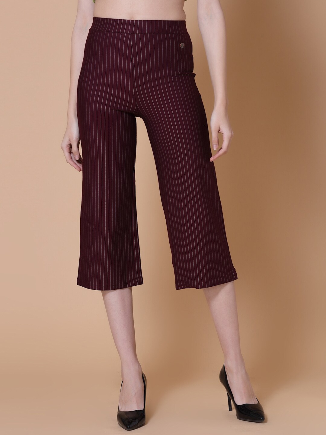 

Wool Trees Women Slim Fit Striped Jeggings, Burgundy