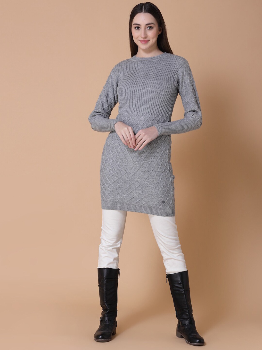 

Wool Trees Self Design A-Line Dress, Grey