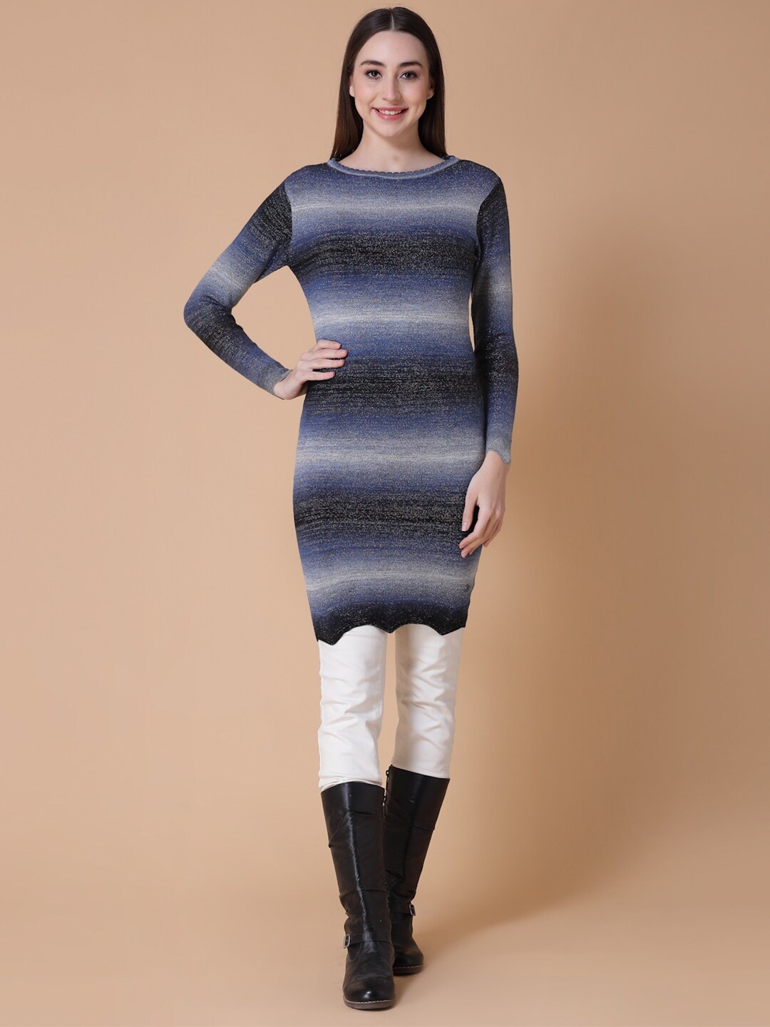 

Wool Trees Striped A-Line Dress, Blue