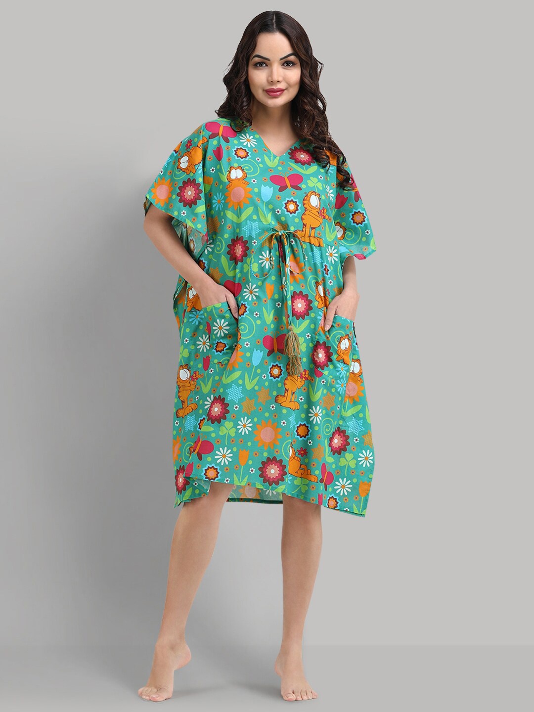 

Shararat Garfield Printed Pure Cotton Nightdress, Green