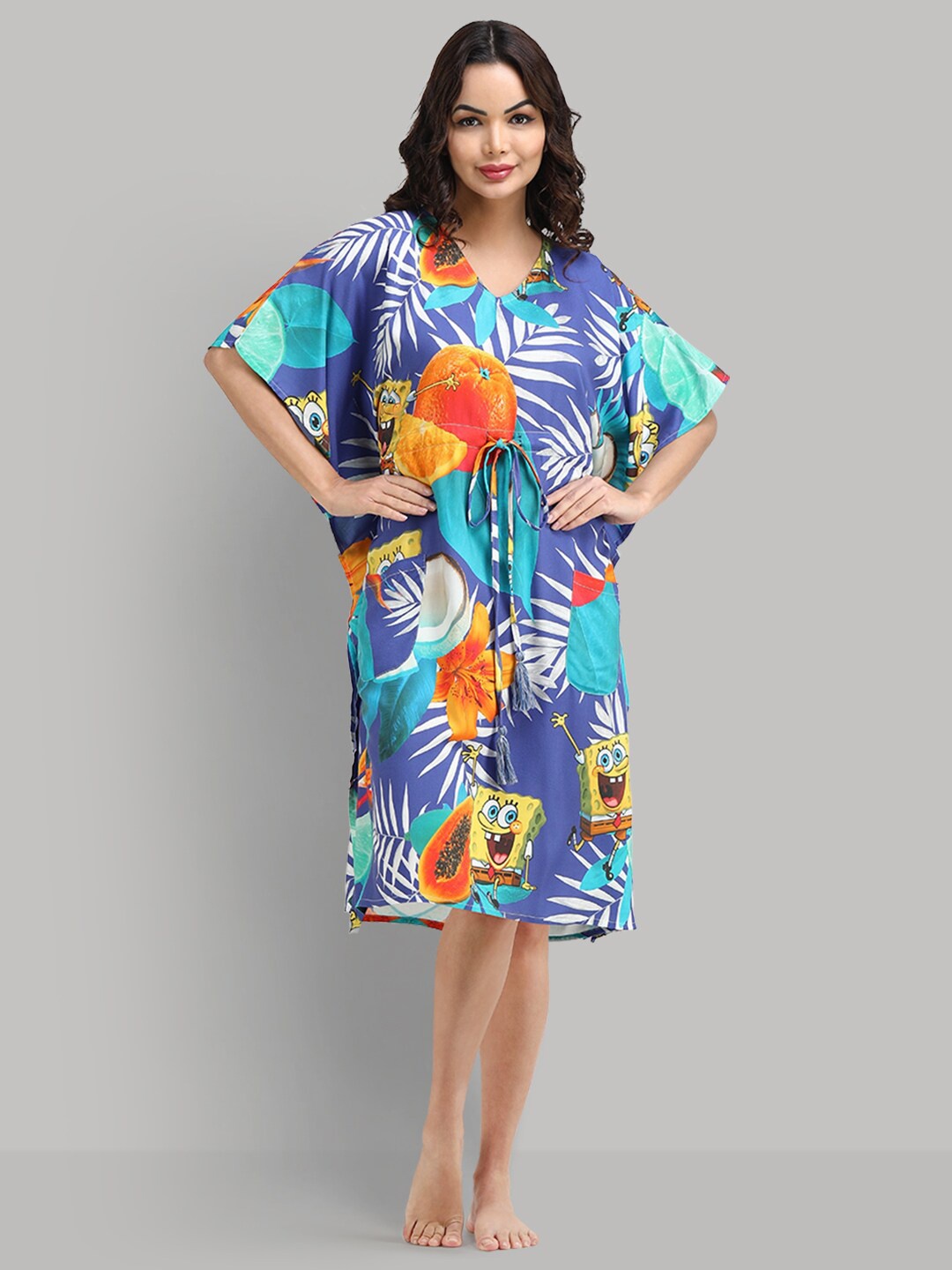 

Shararat Sponge Bob Printed Pure Cotton Nightdress, Blue