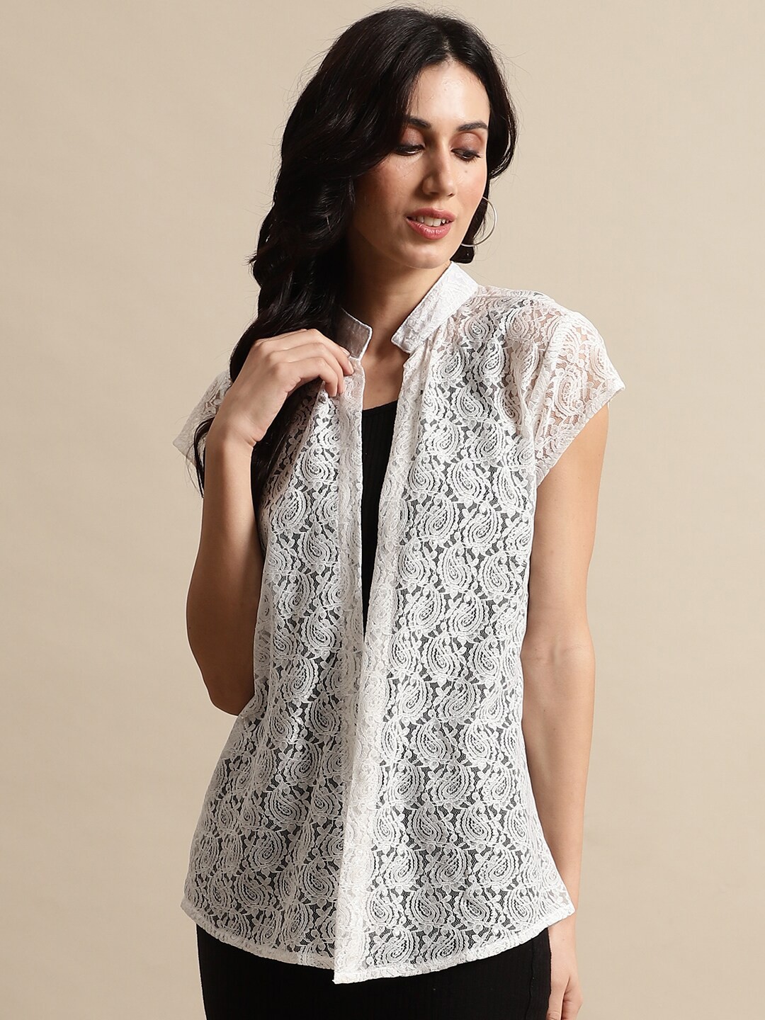 

UnaOne Women Embroidered Shrug, White