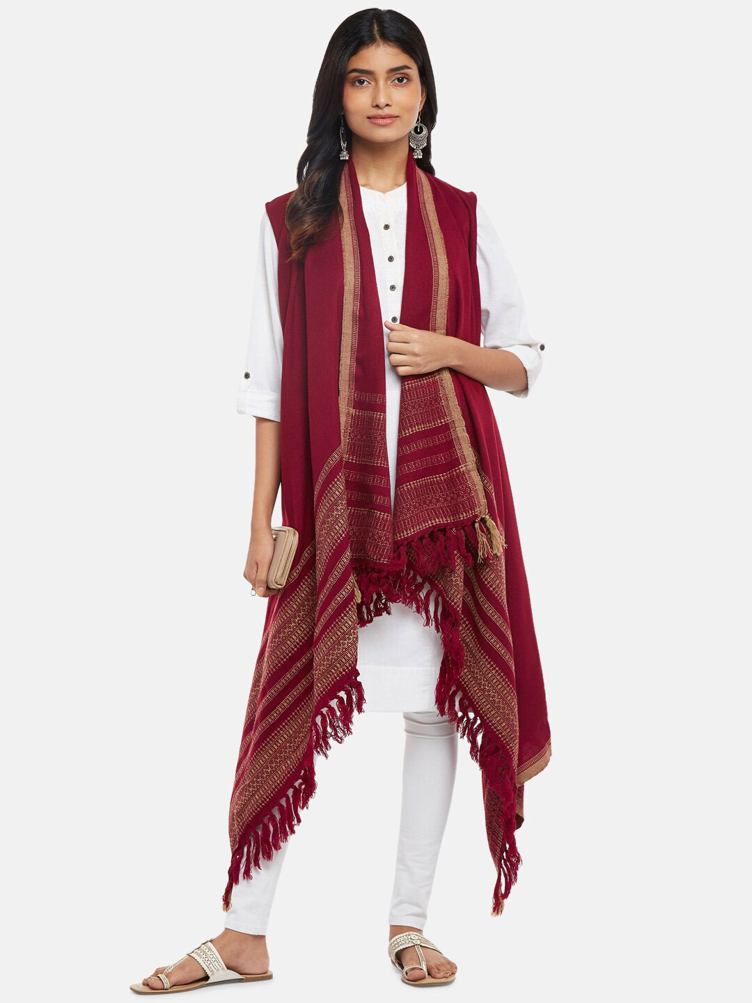 

RANGMANCH BY PANTALOONS Women Longline Shrug, Maroon