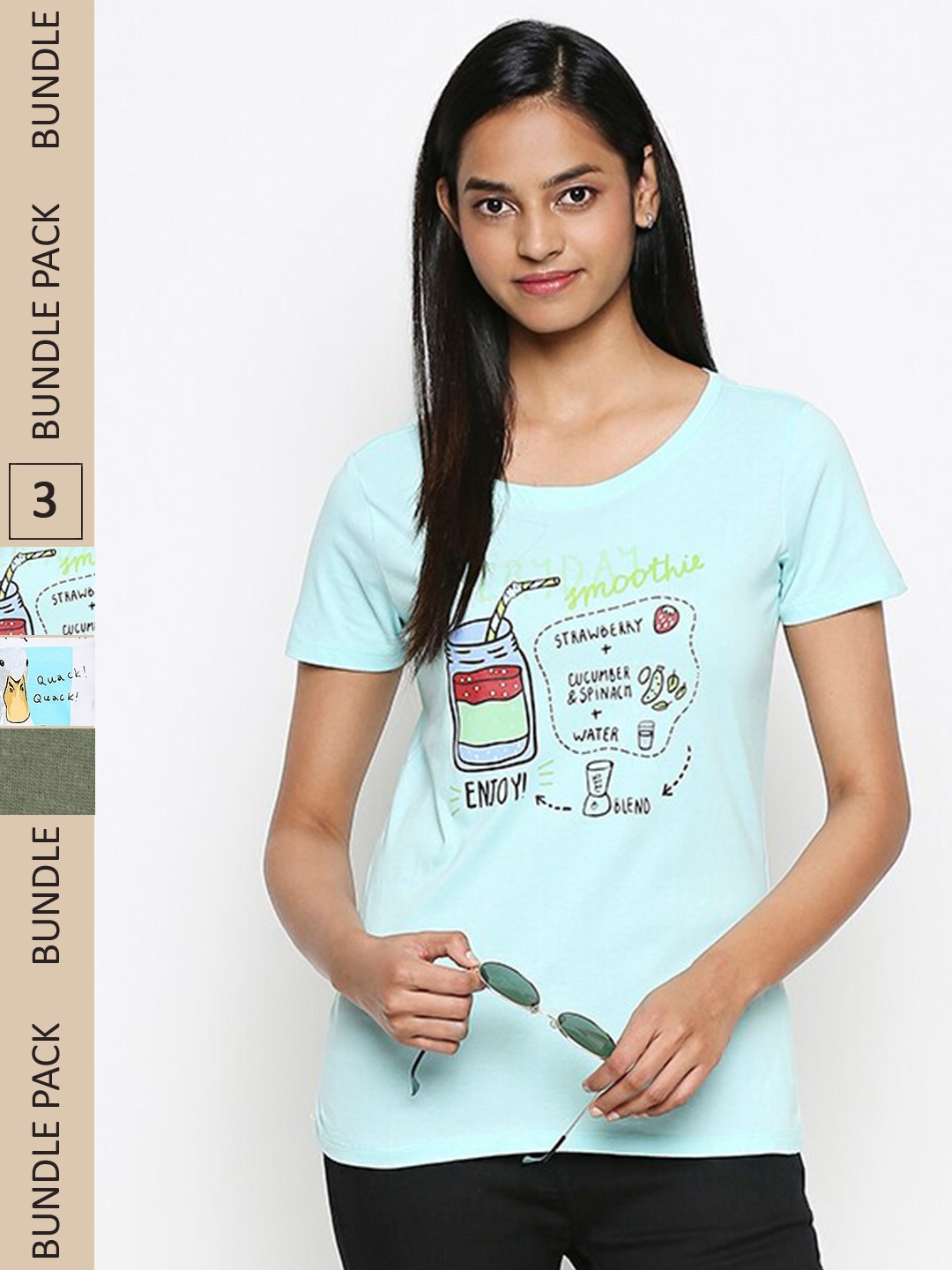

Honey by Pantaloons Women Pack Of 3 Typography Printed Pure Cotton T-shirt, White
