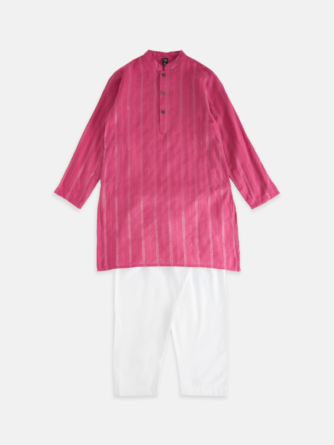 

YU by Pantaloons Boys Mandarin Collar Pure Cotton Kurta With Pyjamas, Pink
