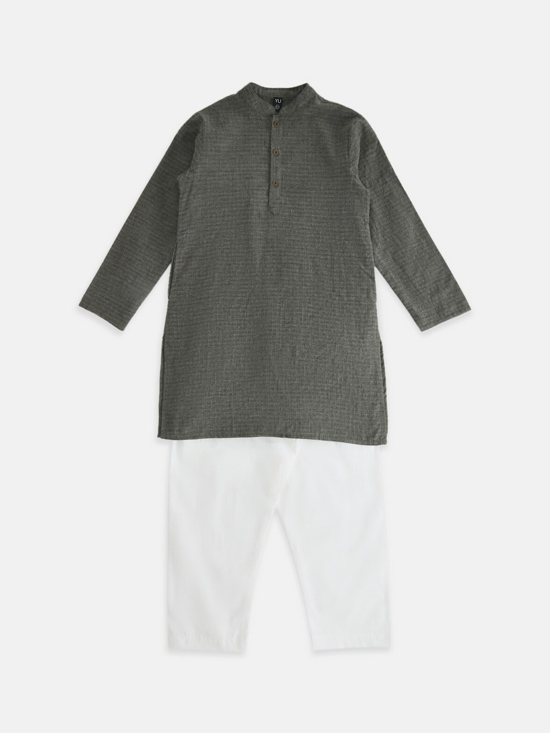 

YU by Pantaloons Boys Mandarin Collar Pure Cotton Kurta with Pyjamas, Charcoal