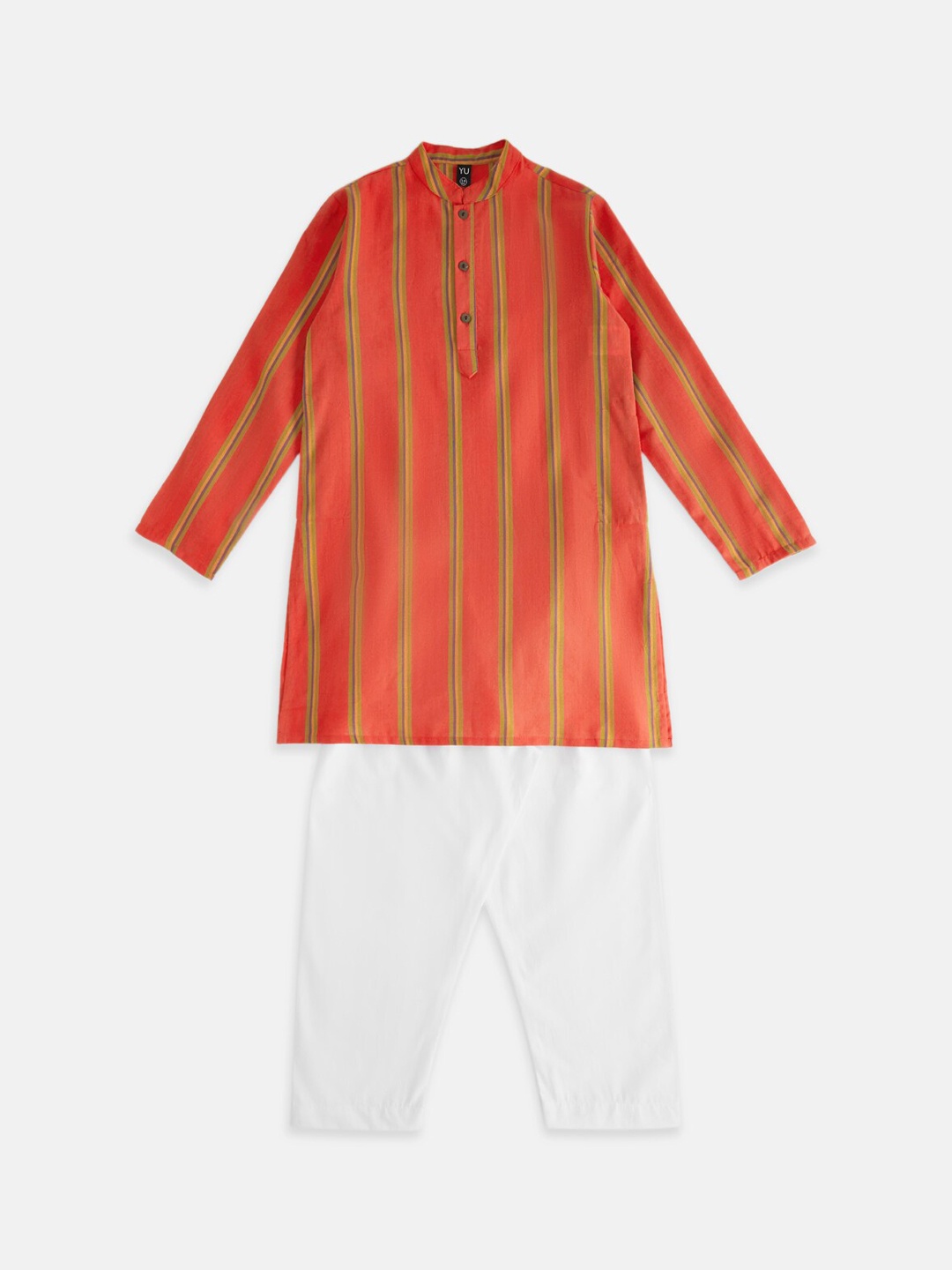 

YU by Pantaloons Boys Printed Mandarin Collar Pure Cotton Kurta with Pyjamas, Red