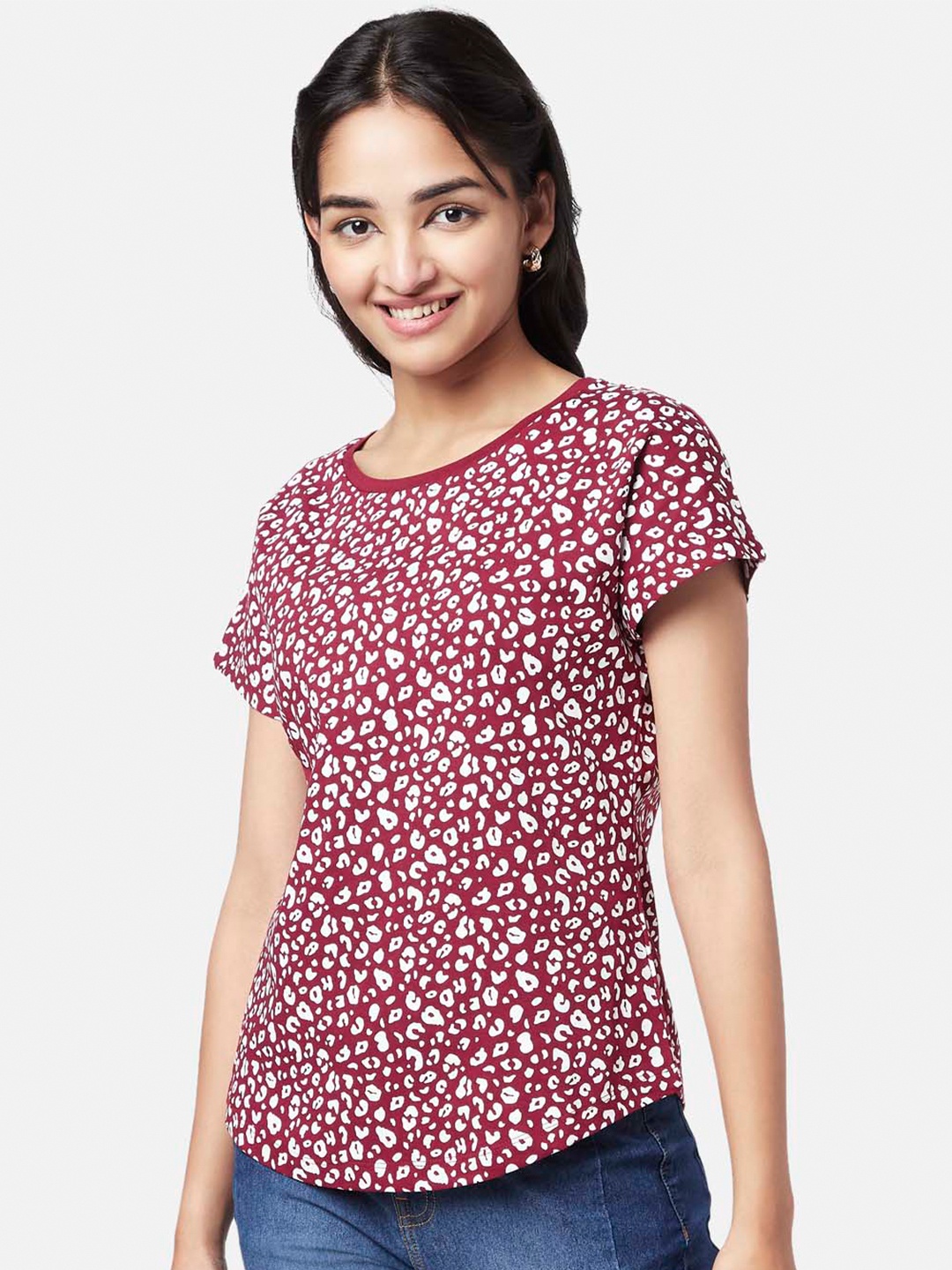 

YU by Pantaloons Women Printed T-shirt, Maroon