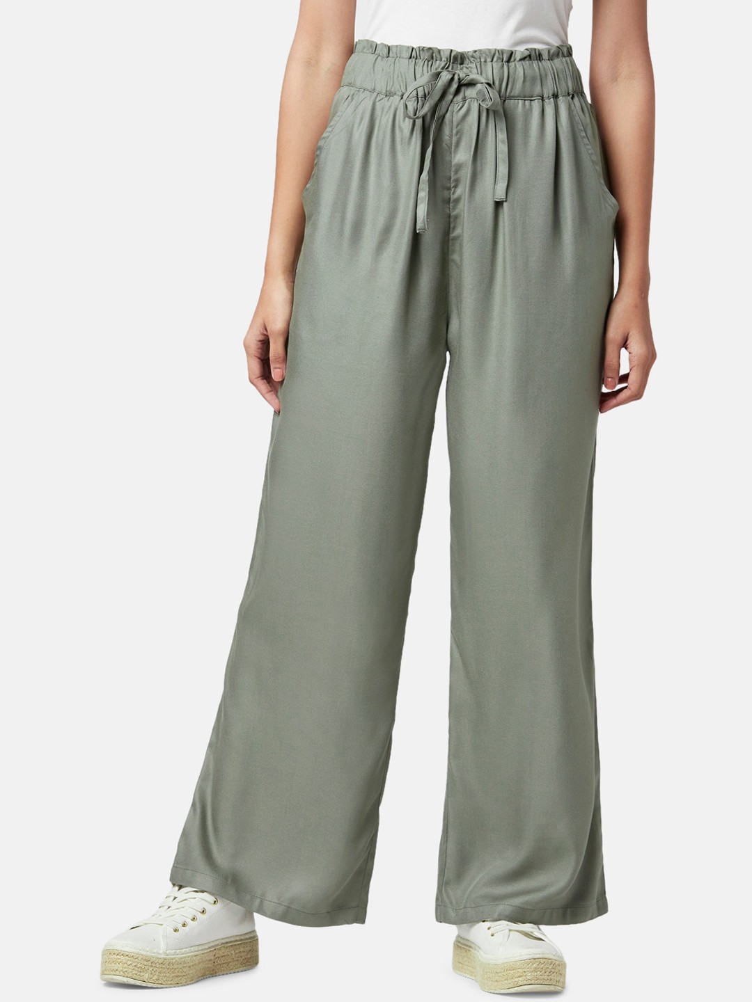 

YU by Pantaloons Women Flared Trousers, Olive
