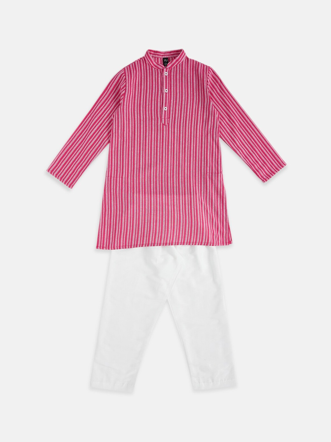 

YU by Pantaloons Boys Striped Pure Cotton Kurta with Pyjamas, Pink