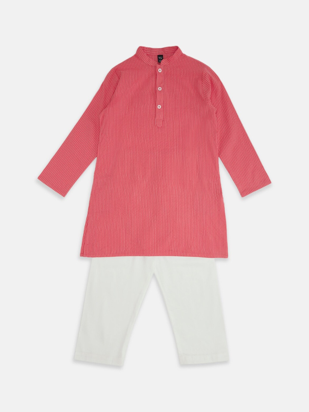 

YU by Pantaloons Boys Striped Pure Cotton Kurta with Pyjamas, Peach