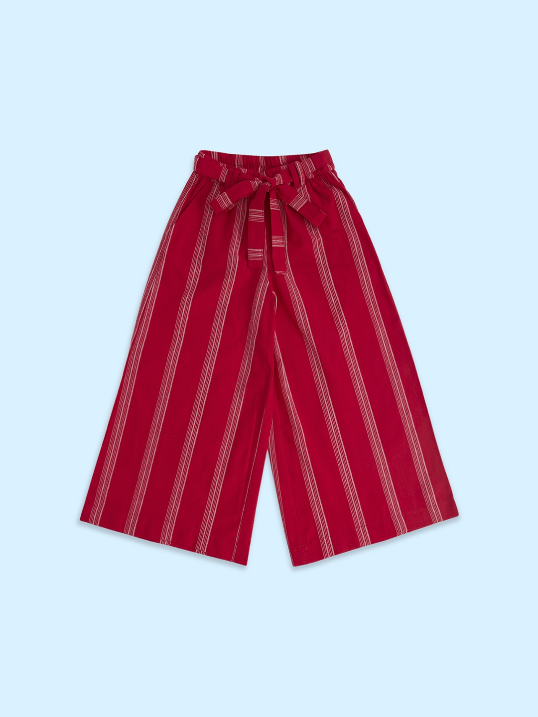 

AKKRITI BY PANTALOONS Girls Cotton Striped Palazzos, Red