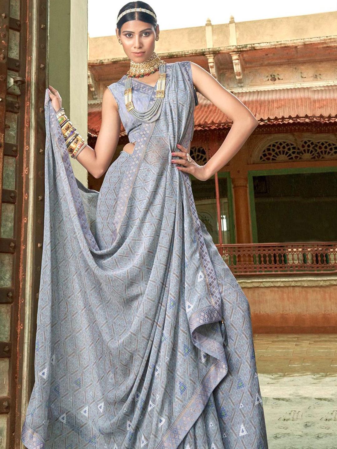 

KARAGIRI Poly Georgette Saree, Grey