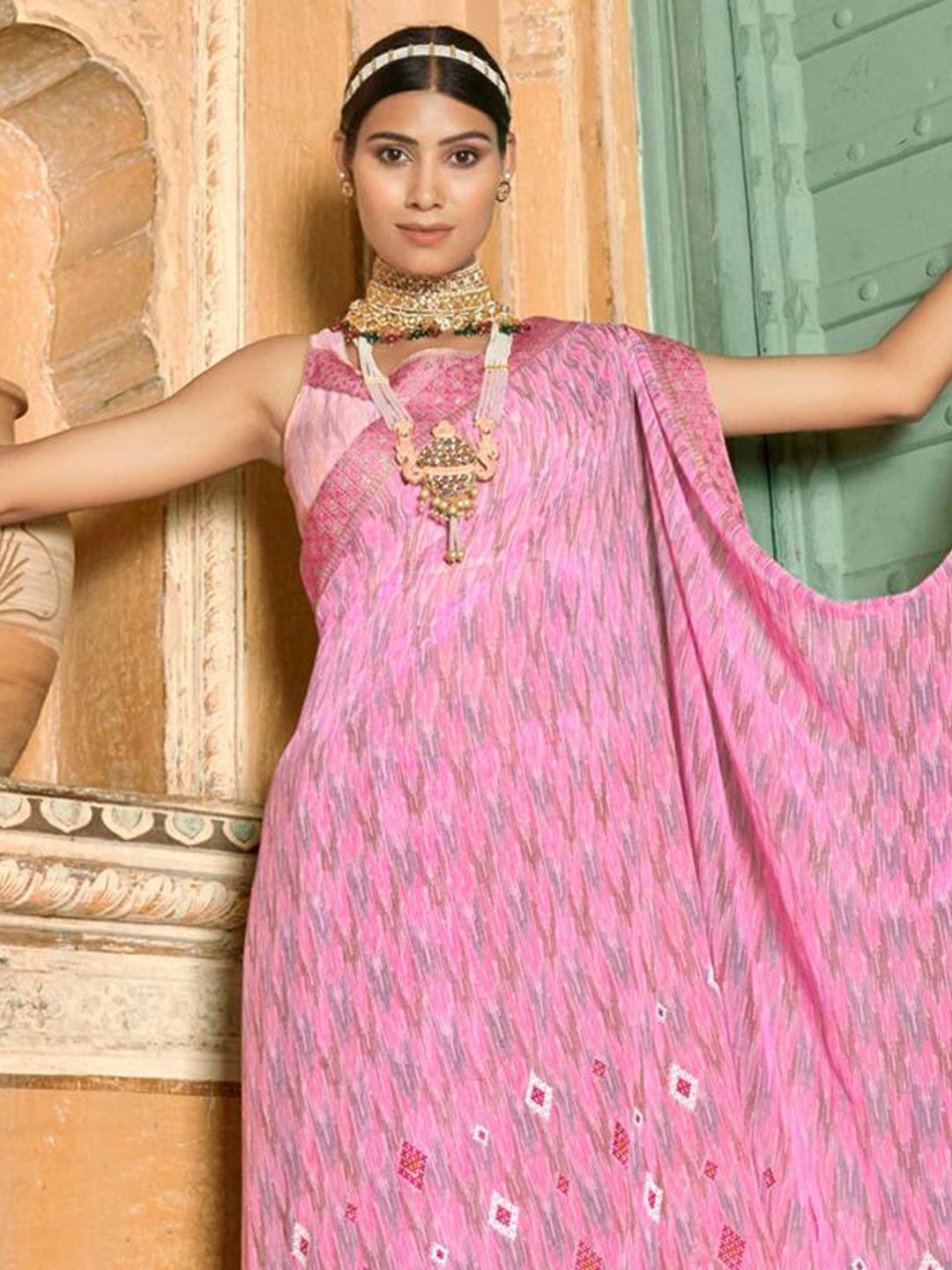 

KARAGIRI Printed Poly Georgette Saree, Pink