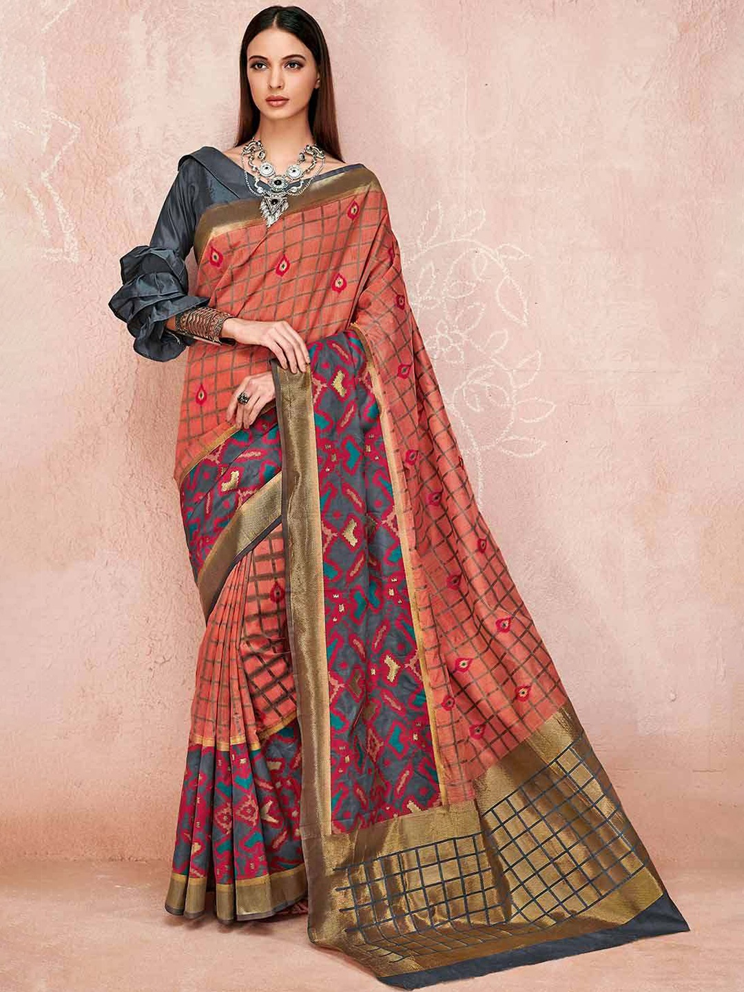 

KARAGIRI Ethnic Motifs Woven design Zari Saree, Blue