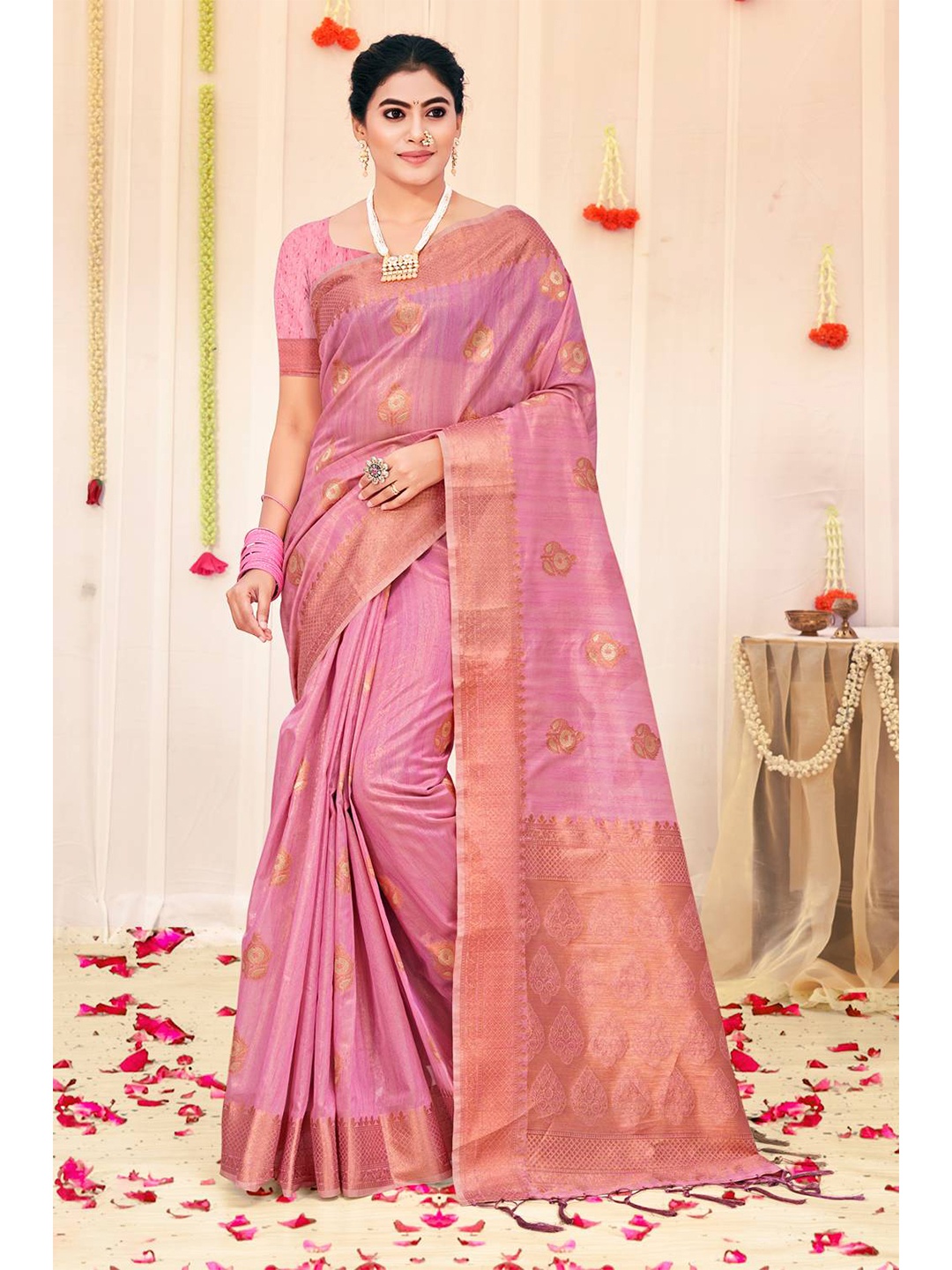 

KARAGIRI Woven Design Zari Organza Saree, Pink