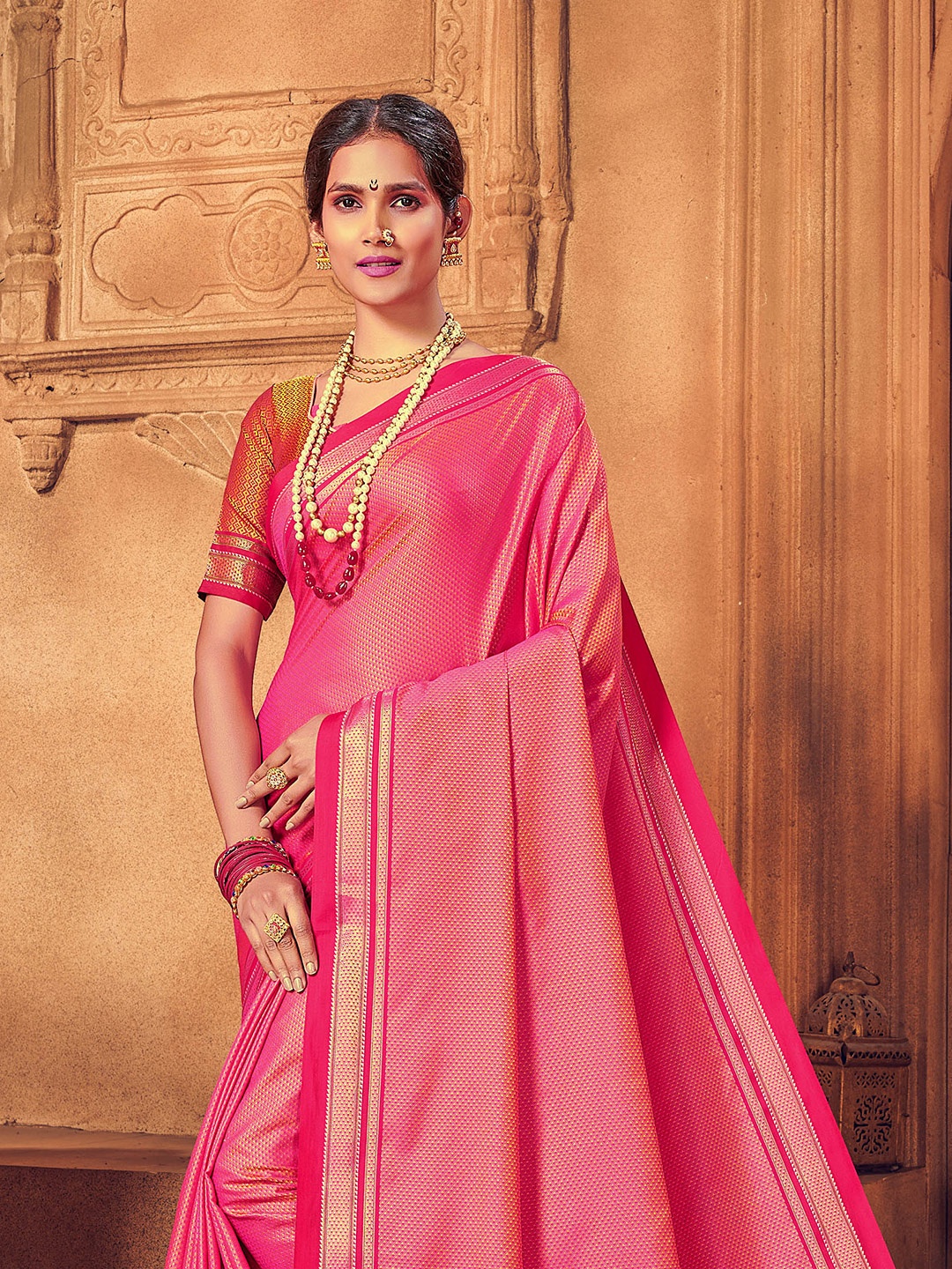 

KARAGIRI Zari Silk Cotton Saree, Pink