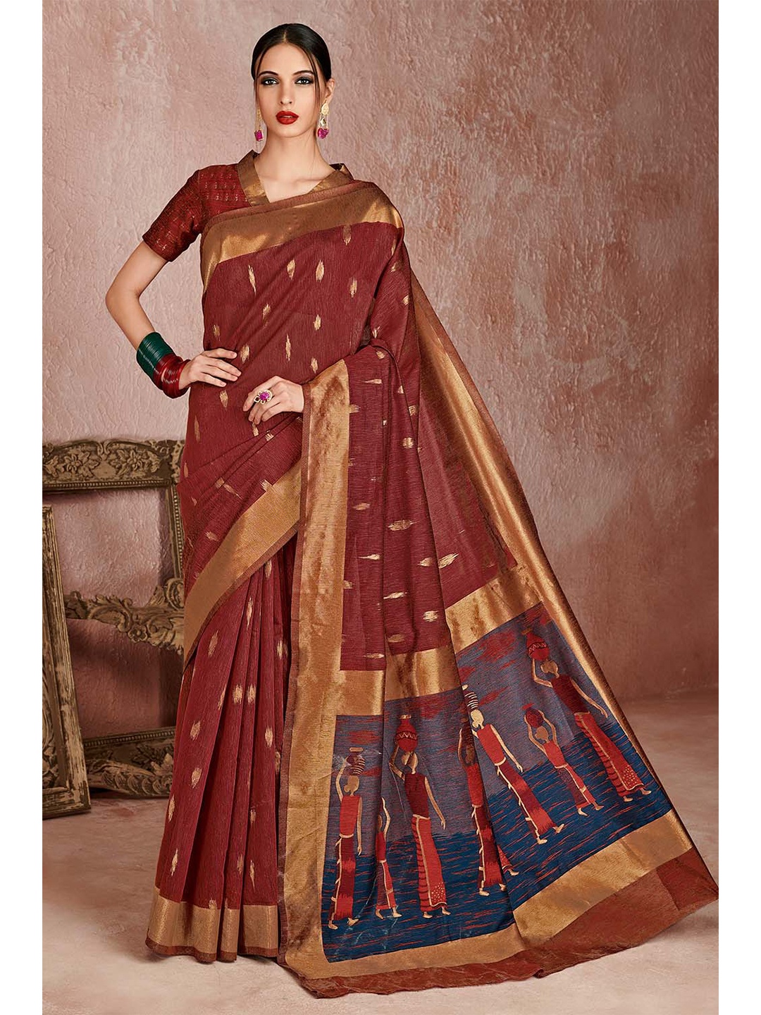 

KARAGIRI Woven Design Zari Saree, Brown