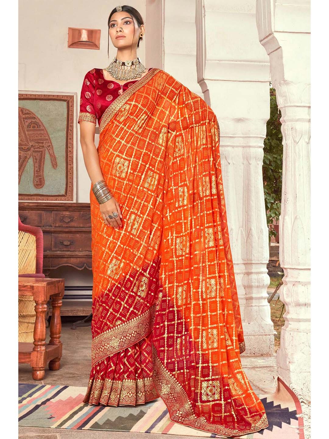 

KARAGIRI Ethnic Motifs Embroidered Saree, Orange