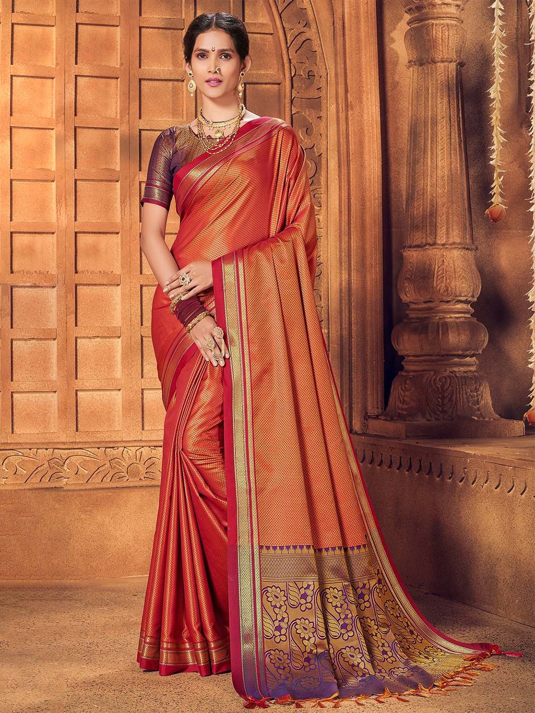 

KARAGIRI Woven Design Zari Silk Cotton Saree, Green