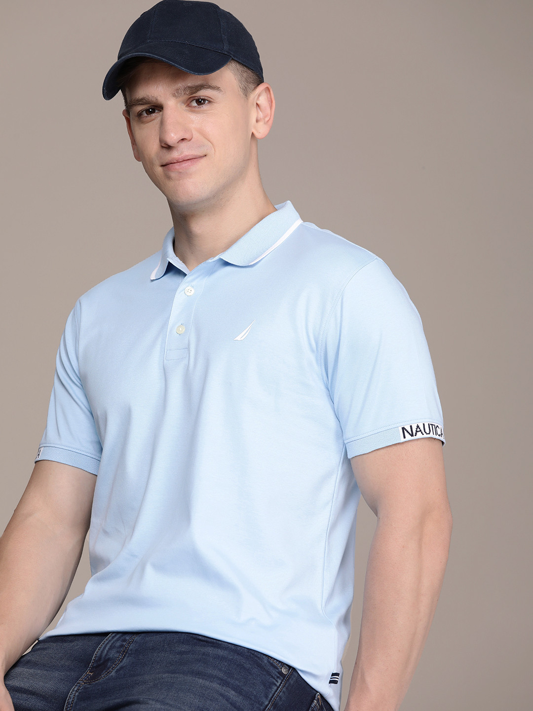 

Nautica Solid Polo Collar Pure Cotton T-shirt, Blue